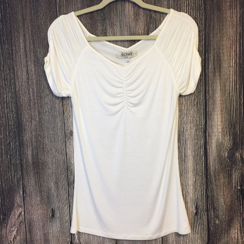 🌸 Romy Rouched Sleeve T Shirt Top Medium Z14